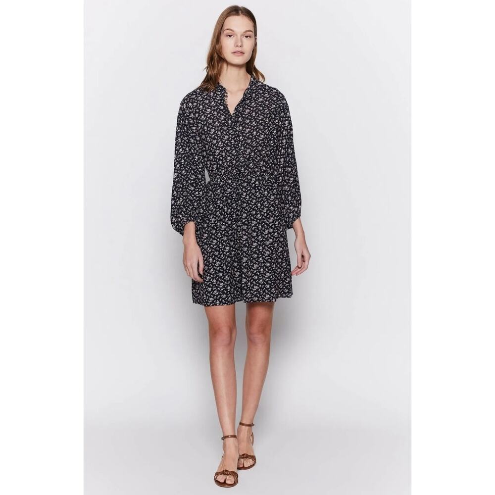 New Joie Galani Navy Floral Balloon Sleeve Cinched Waist Button Dress, Large NWT